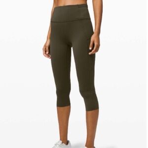 lululemon Fast and Free Hi-Rise Crop with Pockets, 19 inch in dark olive, size 6